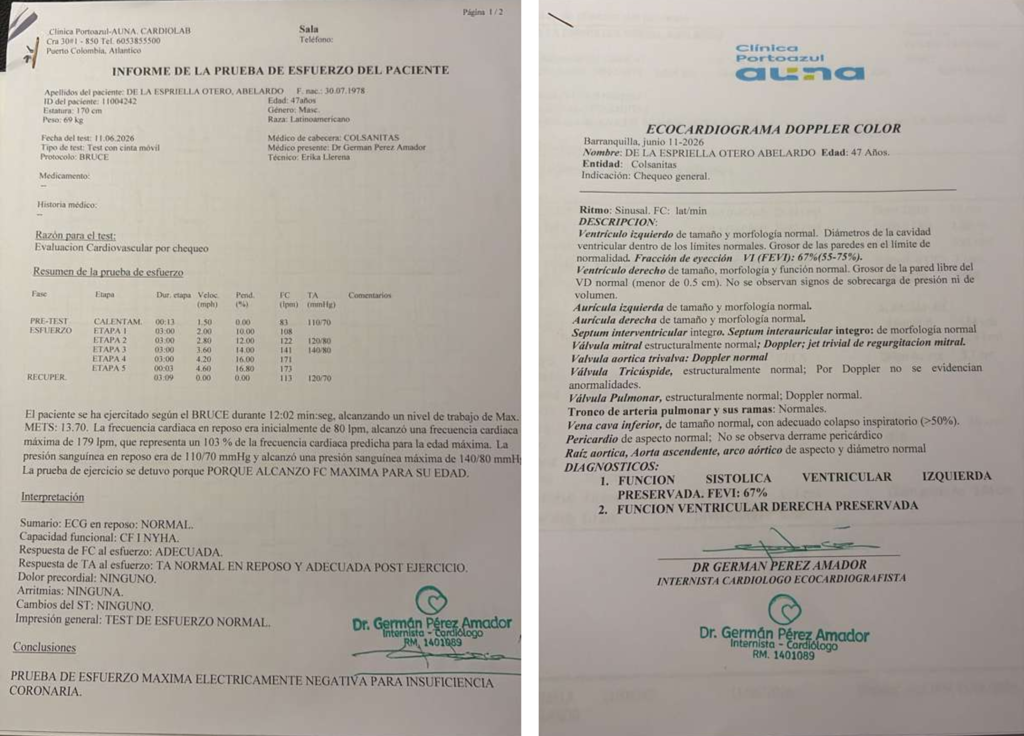 Chequeo médico certifica salud de De La Espriella